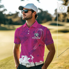 Load image into Gallery viewer, Pink Ribbons pattern Mens golf polo shirts custom men&#39;s breast cancer awareness polo shirts NQS10319