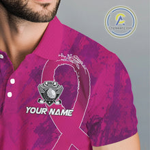 Load image into Gallery viewer, Pink Ribbons pattern Mens golf polo shirts custom men&#39;s breast cancer awareness polo shirts NQS10319