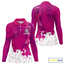 Load image into Gallery viewer, Pink Ribbons pattern Women golf polo shirts custom ladies&#39;s breast cancer awareness polo shirts NQS10319