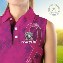 Load image into Gallery viewer, Pink Ribbons pattern Women sleeveless polo shirts custom ladies&#39;s breast cancer awareness polo shirts NQS10319