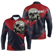 Load image into Gallery viewer, Personalized Red and navy Skull Bowling Shirts For Men, Bowling team League Jerseys NQS8352