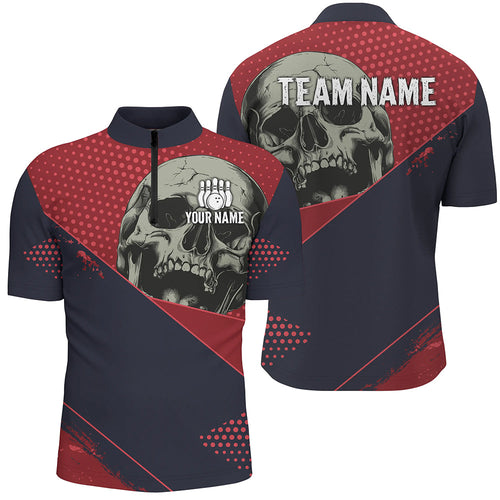 Personalized Red and navy Skull Bowling Shirts For Men, Bowling team League Jerseys NQS8352