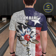 Load image into Gallery viewer, Smoke Texas Flag Gray Camo Bowling Polo, 1/4 Zip shirt for men Custom patriotic Team bowling jersey NQS10532