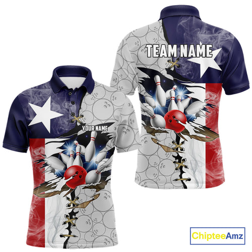 Smoke Texas Flag Gray Camo Bowling Polo, 1/4 Zip shirt for men Custom patriotic Team bowling jersey NQS10532