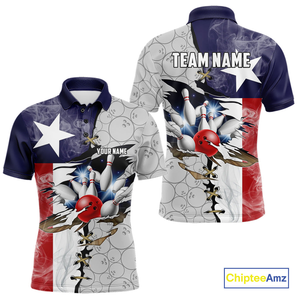 Smoke Texas Flag Gray Camo Bowling Polo, 1/4 Zip shirt for men Custom patriotic Team bowling jersey NQS10532
