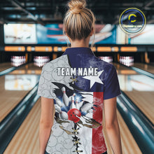 Load image into Gallery viewer, Smoke Texas Flag Gray Camo Bowling Polo, 1/4 Zip shirt for Women Custom patriotic Team bowling jersey NQS10532