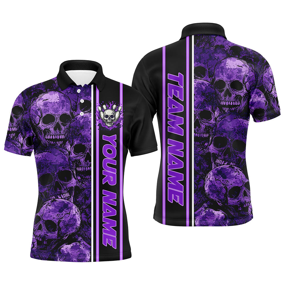 Personalized Skull Bowling Shirt For Men Custom Team's Name Bowler Jerseys | Purple NQS8560