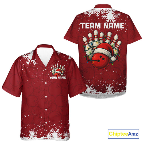 Red Christmas Bowling snowflake Bowling Hawaiian Shirt Custom Xmas Bowling Outfits NQS10949