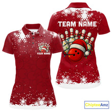 Load image into Gallery viewer, Red Christmas Bowling snowflake Women&#39;s Bowling Polo, Quarter Zip shirts Custom Xmas Bowling Outfits NQS10949