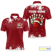Load image into Gallery viewer, Red Christmas Bowling snowflake Men&#39;s Bowling Polo, Quarter Zip shirts Custom Xmas Bowling Outfits NQS10949