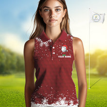 Load image into Gallery viewer, Red Christmas Golf Ball snowflake Women Sleeveless Polo Shirt Custom Xmas Team Golf Outfits NQS10950