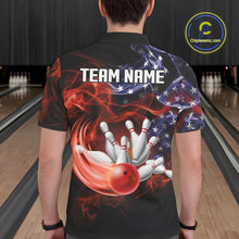 Load image into Gallery viewer, Personalized US Flag Smoke Bowling Shirts For Men Custom Patriotic Team Bowling Jerseys NQS11136