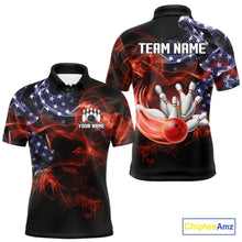 Load image into Gallery viewer, Personalized US Flag Smoke Bowling Shirts For Men Custom Patriotic Team Bowling Jerseys NQS11136