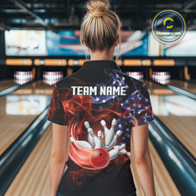 Load image into Gallery viewer, Personalized US Flag Smoke Bowling Shirts For Women Custom Patriotic Team Bowling Jerseys NQS11136