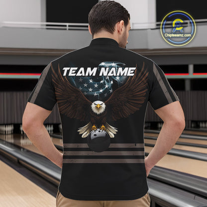 Eagle US Flag Black retro Bowling Shirts For Men Custom patriotic vintage Bowling Team Outfits NQS11141