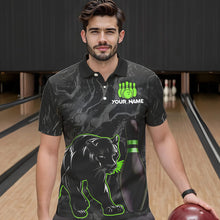 Load image into Gallery viewer, Black Camo Panther Green Flame Bowling Polo, 1/4 Zip Shirts For Men Custom Bowling Team League Jersey NQS9442