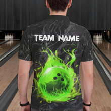 Load image into Gallery viewer, Black Camo Panther Green Flame Bowling Polo, 1/4 Zip Shirts For Men Custom Bowling Team League Jersey NQS9442