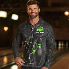Load image into Gallery viewer, Black Camo Panther Green Flame Bowling Polo, 1/4 Zip Shirts For Men Custom Bowling Team League Jersey NQS9442