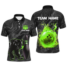 Load image into Gallery viewer, Black Camo Panther Green Flame Bowling Polo, 1/4 Zip Shirts For Men Custom Bowling Team League Jersey NQS9442