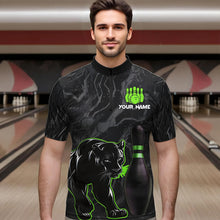 Load image into Gallery viewer, Black Camo Panther Green Flame Bowling Polo, 1/4 Zip Shirts For Men Custom Bowling Team League Jersey NQS9442