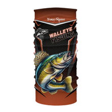 Load image into Gallery viewer, Black and Orange Walleye Long Sleeve Fishing Shirt, Personalized Walleye Fishing Tounament Jersey NQS9772