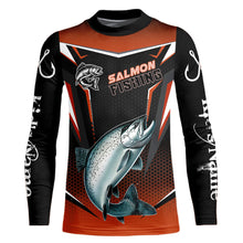 Load image into Gallery viewer, Black &amp; Orange Chinook Salmon Long Sleeve Fishing Shirt, Personalized Salmon Fishing Tounament Jersey NQS9773