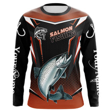 Load image into Gallery viewer, Black &amp; Orange Chinook Salmon Long Sleeve Fishing Shirt, Personalized Salmon Fishing Tounament Jersey NQS9773