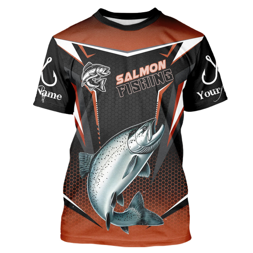 Black & Orange Chinook Salmon Long Sleeve Fishing Shirt, Personalized Salmon Fishing Tounament Jersey NQS9773