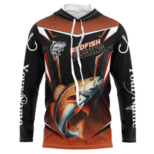 Load image into Gallery viewer, Black and Orange Redfish Long Sleeve Fishing Shirt, Personalized Red Drum Fishing Tounament Jersey NQS9774