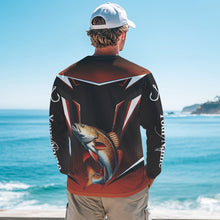 Load image into Gallery viewer, Black and Orange Redfish Long Sleeve Fishing Shirt, Personalized Red Drum Fishing Tounament Jersey NQS9774