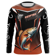 Load image into Gallery viewer, Black and Orange Redfish Long Sleeve Fishing Shirt, Personalized Red Drum Fishing Tounament Jersey NQS9774