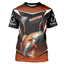 Load image into Gallery viewer, Black and Orange Redfish Long Sleeve Fishing Shirt, Personalized Red Drum Fishing Tounament Jersey NQS9774