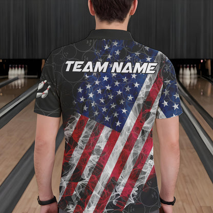 Smoke American Flag Black Bowling Camo shirts for men Custom patriotic Team bowling jersey NQS9779
