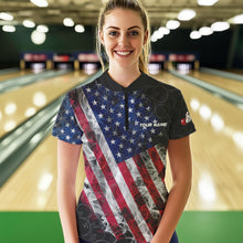 Load image into Gallery viewer, Smoke American Flag Black Bowling Camo shirts for Women Custom patriotic Team bowling jersey NQS9779