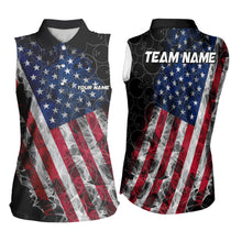 Load image into Gallery viewer, Smoke American Flag Black Bowling Camo Sleeveless Polo shirt Custom patriotic Team bowling jersey NQS9779