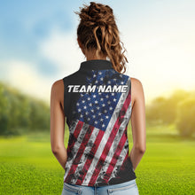Load image into Gallery viewer, Smoke American Flag Black Women Sleeveless Golf Polo shirt Custom patriotic Team golf uniform jersey NQS9780