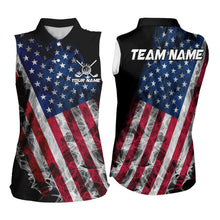 Load image into Gallery viewer, Smoke American Flag Black Women Sleeveless Golf Polo shirt Custom patriotic Team golf uniform jersey NQS9780