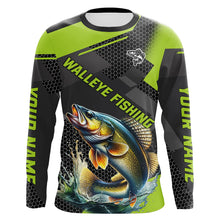 Load image into Gallery viewer, Personalized Walleye Fishing Jerseys, Walleye Long Sleeve Fishing Tournament Shirts | Green NQS7542
