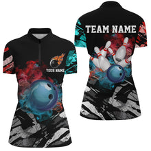 Load image into Gallery viewer, Black camo smoke Bowling ball pins Custom Women Bowling Polo, Quarter Zip shirt, Team Bowling Jerseys NQS7690