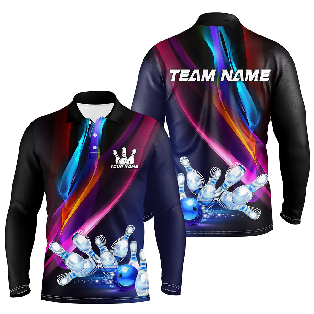 Colorful Lights Bowling Team jerseys Custom Bowling Polo, Quarter Zip Shirt For Men, gift for bowlers NQS7939