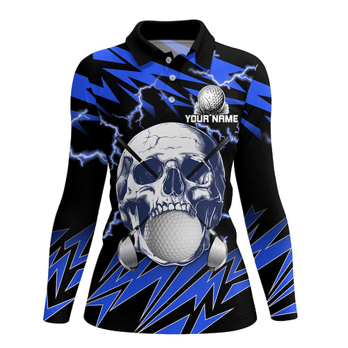Blue lightning thunder golf skull Womens golf polo shirts custom ladies golf attire, cool golf gifts NQS8131