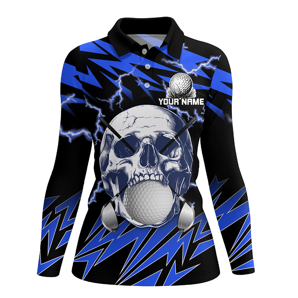 Blue lightning thunder golf skull Womens golf polo shirts custom ladies golf attire, cool golf gifts NQS8131