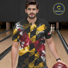 Load image into Gallery viewer, Smoke Maryland Flag Black Bowling Polo, 1/4 Zip shirt for men Custom patriotic Team bowling jersey NQS10322