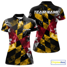 Load image into Gallery viewer, Smoke Maryland Flag Black Bowling Polo, 1/4 Zip shirt for Women Custom patriotic Team bowling jersey NQS10322