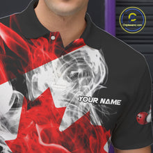 Load image into Gallery viewer, Smoke Canadian Flag Black Bowling Polo, 1/4 Zip shirt for men Custom patriotic Team bowling jersey NQS10323