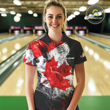 Load image into Gallery viewer, Smoke Canadian Flag Black Bowling Polo, 1/4 Zip shirt for Women Custom patriotic Team bowling jersey NQS10323