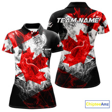 Load image into Gallery viewer, Smoke Canadian Flag Black Bowling Polo, 1/4 Zip shirt for Women Custom patriotic Team bowling jersey NQS10323