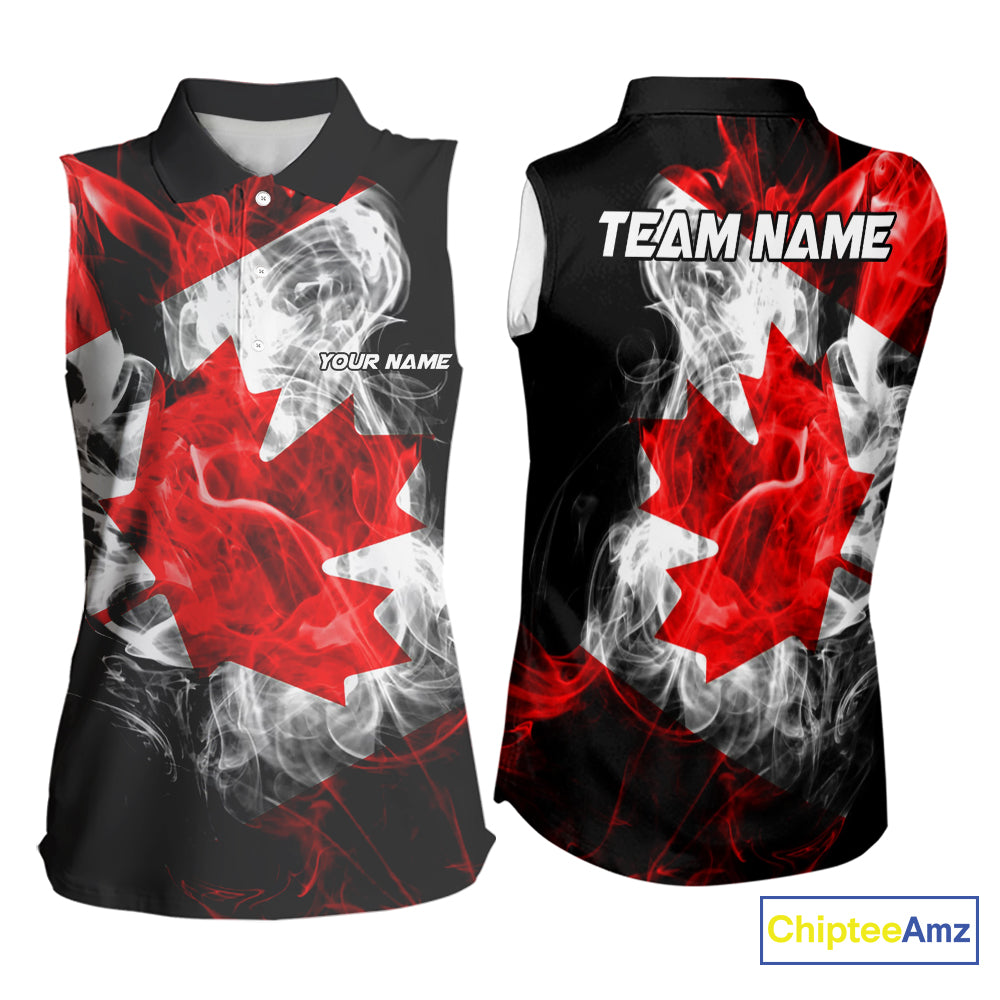 Smoke Canadian Flag Black Bowling Sleeveless Polo shirt Custom patriotic Team bowling jersey NQS10323