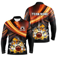 Load image into Gallery viewer, Personalized Black and Orange Smoke Flame Bowling Polo, 1/4 Zip Shirts For Men, cool bowling jerseys NQS8359