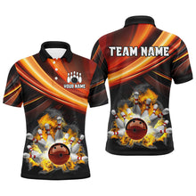 Load image into Gallery viewer, Personalized Black and Orange Smoke Flame Bowling Polo, 1/4 Zip Shirts For Men, cool bowling jerseys NQS8359